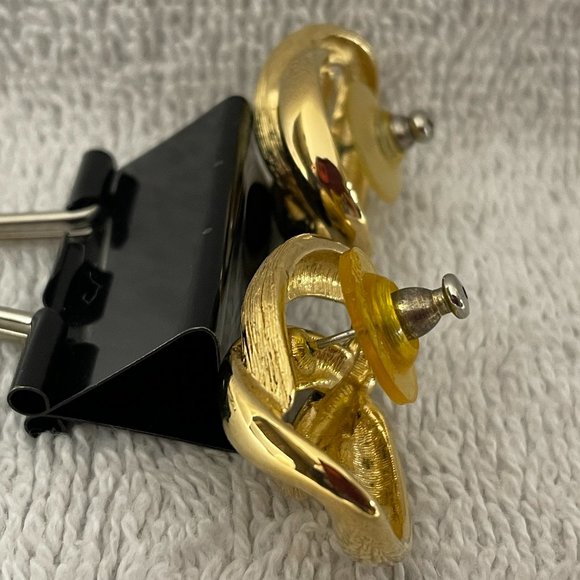 EUC Vintage 90's Napier 2-Tone Gold Earrings, Interlocking, Pierced Ears, 1" D - Picture 5 of 9